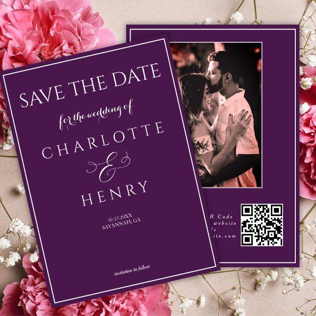 Save The Date Code QR photo de calligraphie élégante moderne vio (Créateur téléchargé)