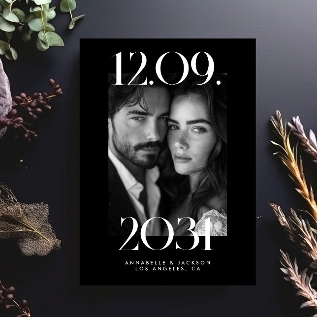 Save The Date Code QR photo noir grande date de mariage moderne  (Créateur téléchargé)