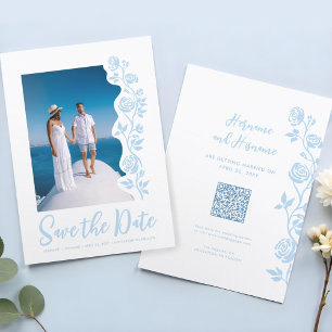 Save The Date Code QR Site Web Roses Dessinées à la Main Bleu Cl