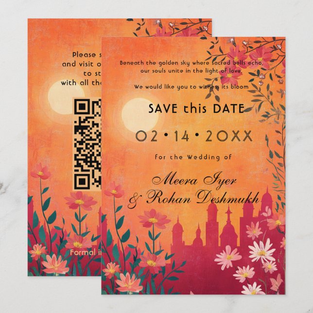 Save The Date Code QR Sunset Serenade Mariage (Devant / Derrière)