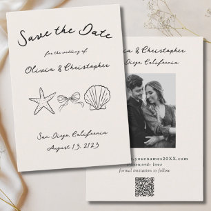 Save The Date Code QR vintage Elegant Seashell Coquette