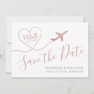 Save The Date Coeur d'avion rose mignon Destination Mariage