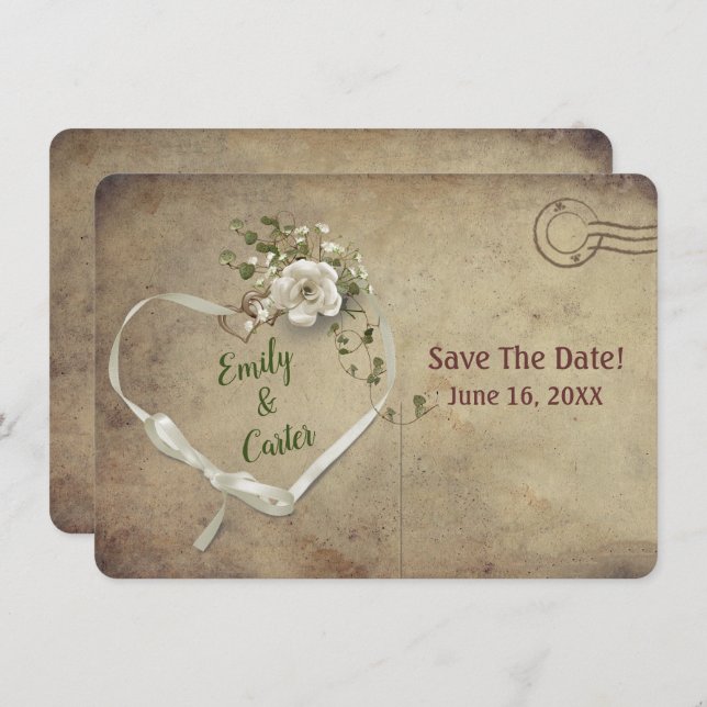 Save The Date Coeur de ruban mariage Enregistrer la date (Devant / Derrière)
