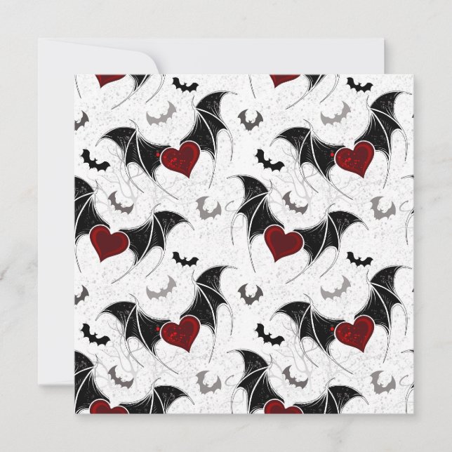 Save The Date Coeur d'Halloween avec ailes de chauve-souris noir (Devant)