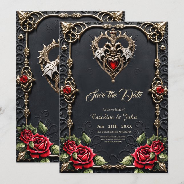 Save The Date Coeur gothique étonnant (Devant / Derrière)