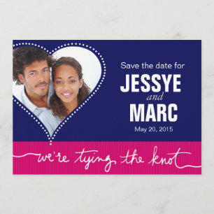 Save The Date Coeur pointé Photo Sauvez la date Marine fuschia