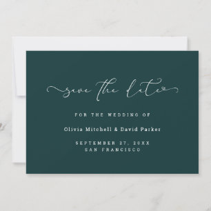 Save The Date Cœur scripté   Tél bleu-vert foncé élégant et rich