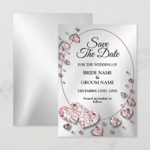 Save The Date Coeurs brillants rose mariage géométrique