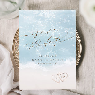 Save The Date Cœurs De Script Moderne Dans Le Sable Mariage à la