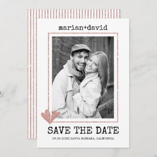 Save The Date Coeurs d'or rose machine à écrire photo mariage