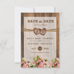 Save The Date Coeurs en bois monogramme avec roses roses roses e
