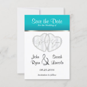 Save The Date Coeurs mariages en Turquoise - Enregistrer la date