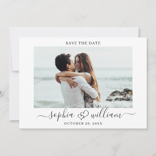 Save The Date Coeurs Mariages Photo Simplement Élégants Simple (Devant)