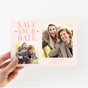 Save The Date Cœurs Mignons 2-Photo Mariage Pêche