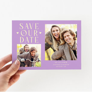 Save The Date Cœurs Mignons 2-Photos Mariage Wisteria