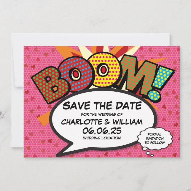 Save The Date Coeurs Modernes Confetti Comique Mariage Enregistr (Devant)