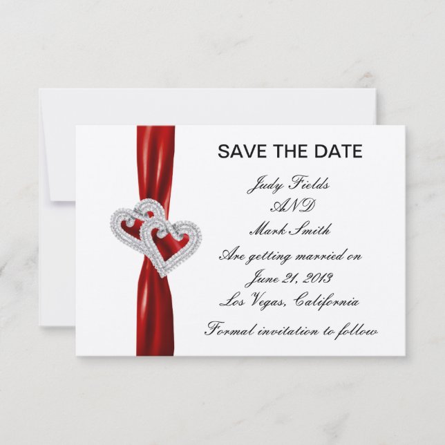 Save The Date Coeurs Personnalisés Ruban Rouge Enregistrer La Ca (Devant)