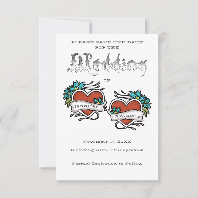 Save The Date Coeurs tatoués, Mariage graphique de tatouage (Devant)