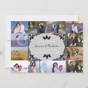 Save The Date Collage de 12 photos Chevron Gris - Enregistrer la