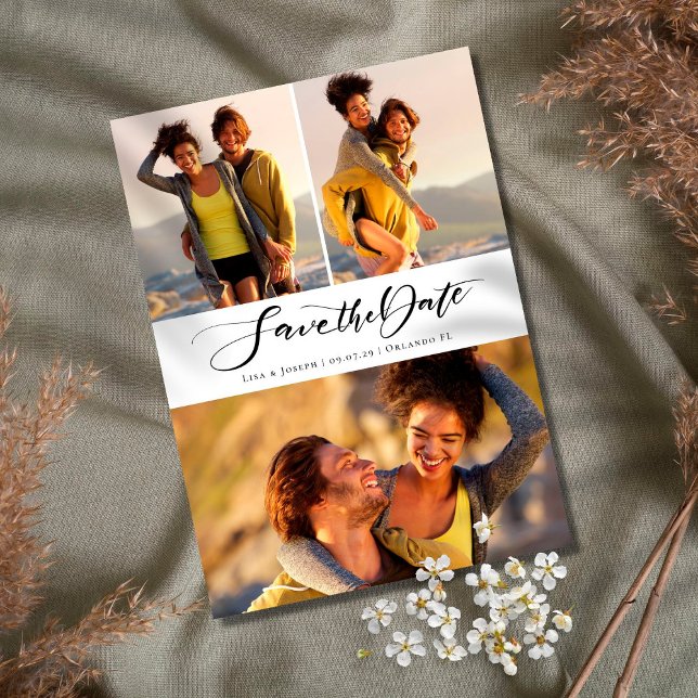 Save The Date Collage de photos de calligraphie (Créateur téléchargé)