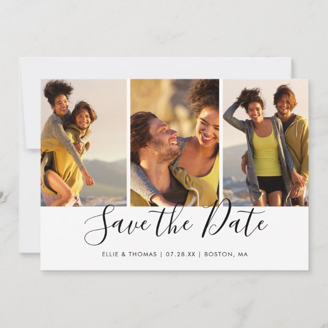 Save The Date Collage de photos de script élégant simple (Devant)