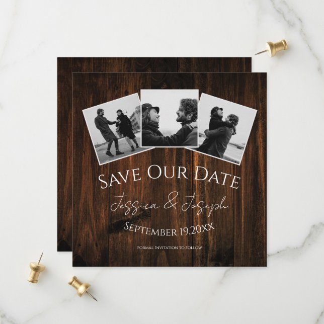 Save The Date Collage de photos rustique (Devant/Arrière en situation)