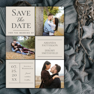 Save The Date Collage de trois photos moderne Beige Enregistre