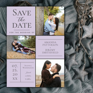 Save The Date Collage de trois photos moderne   Lavande