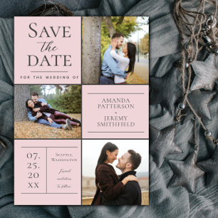 Save The Date Collage de trois photos moderne Rose Enregistrer