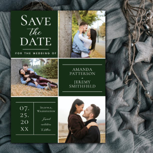 Save The Date Collage de trois photos moderne Vert émeraude