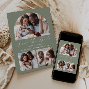 Save The Date Collage minimaliste 3 photos Arch Sage Vert