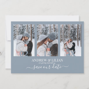Save The Date Collage photo bleu Dusty moderne Monogram Mariage