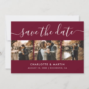 Save The Date Collage photo Bourgogne moderne Enregistrer la dat