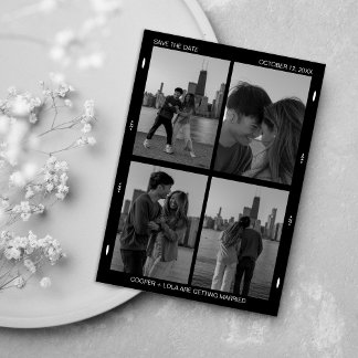 Save The Date Collage photo de film noir et blanc minimaliste