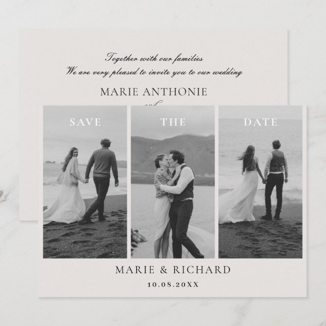 Save The Date Collage photo de mariage en noir et blanc minimali (Devant / Derrière)