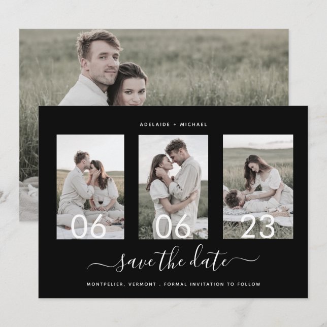 Save The Date Collage photo de script romantique moderne (Devant / Derrière)