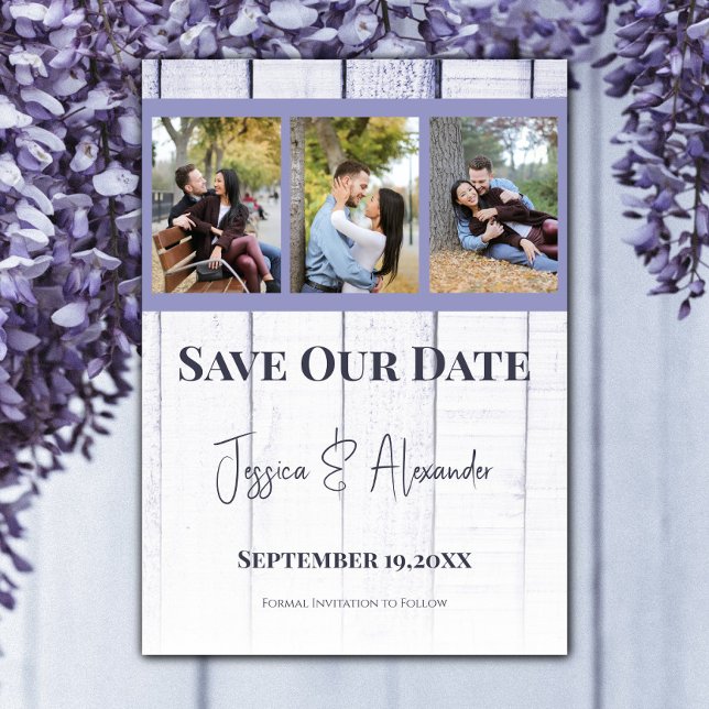 Save The Date Collage photo en bois de lavande Enregistrez la da (Lavender Wooden Photo Collage Save the Date)