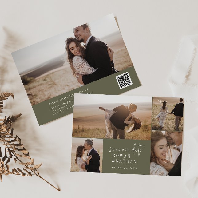 Save The Date Collage photo moderne chic Olive Green (Créateur téléchargé)