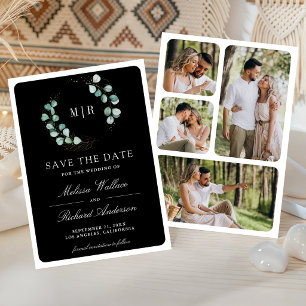 Save The Date Collage photo monogramme mariage noir Eucalyptus