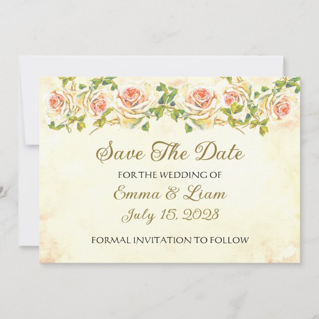 Save The Date Collection Rose Antique - Enregistrer Le Mariage D (Devant)