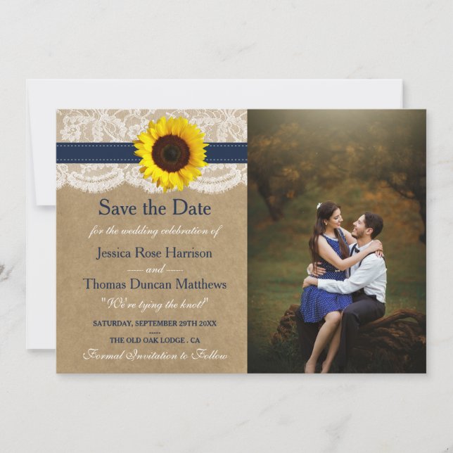 Save The Date Collection Rustique de Mariages de tournesol Kraft (Devant)