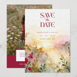 Save The Date Colorful Exquisite Wildflowers Field Wedding Photo