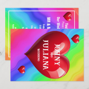 Save The Date Colourful Wedding Red Heart Invitation