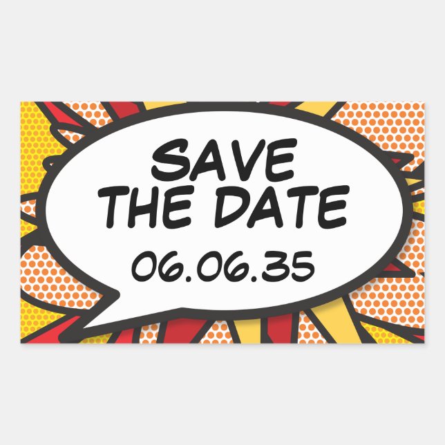 SAVE THE DATE Comic Book Pop Art Speech Bubble Sticker (Front)