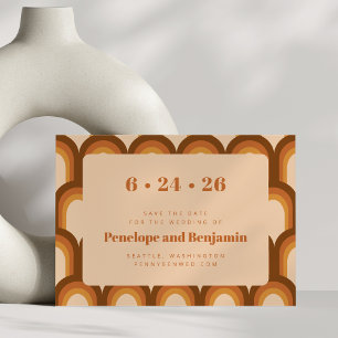 Save The Date Conception Rétro Groovy 70s Mariage Bohème Marron