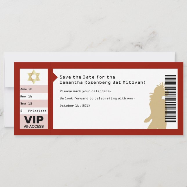 Save The Date Concert Billet Bat mitzvah Crimson Rouge (Devant)