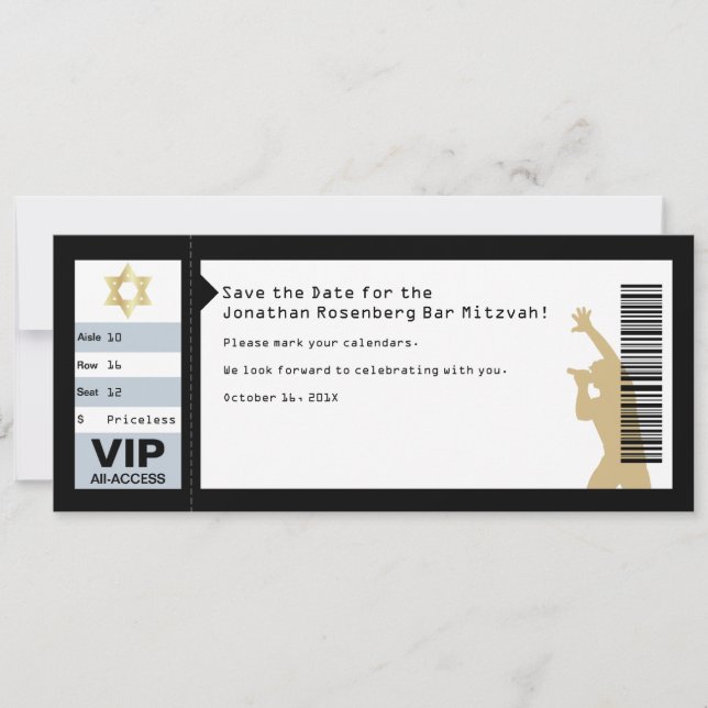 Save The Date Concert Ticket Bar Mitzvah Enregistrer la date en  (Devant)