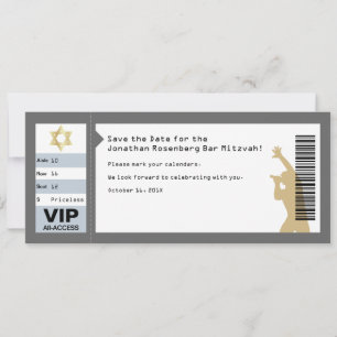 Save The Date Concert Ticket Bar Mitzvah Sauvez la date en gris
