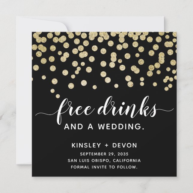 Save The Date Confetti Glamour Funky Gold & Black Parties scinti (Devant)