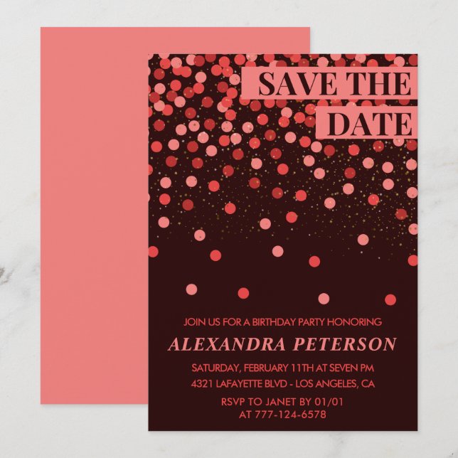 Save the date Confetti Red 94th birthday Invitation (Front/Back)